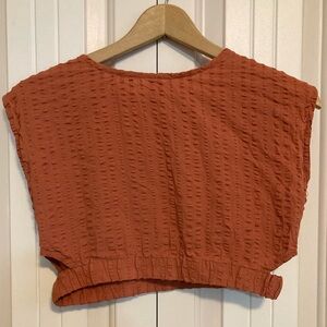 H&M textured, orange/brown, cropped, girls top
